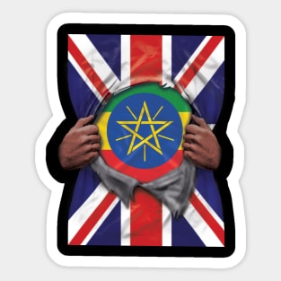 Ethiopia Flag Great Britain Flag Ripped - Gift for Ethiopian From Ethiopia Sticker